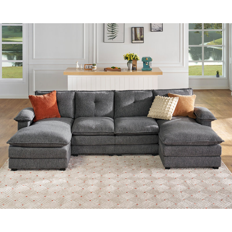 115 inch Sectional Couch Modular Sectional Sofa Double Layer Seat Cushions U Shaped Couch Comfy Couches for Living Room Latitude Run Body Fabric